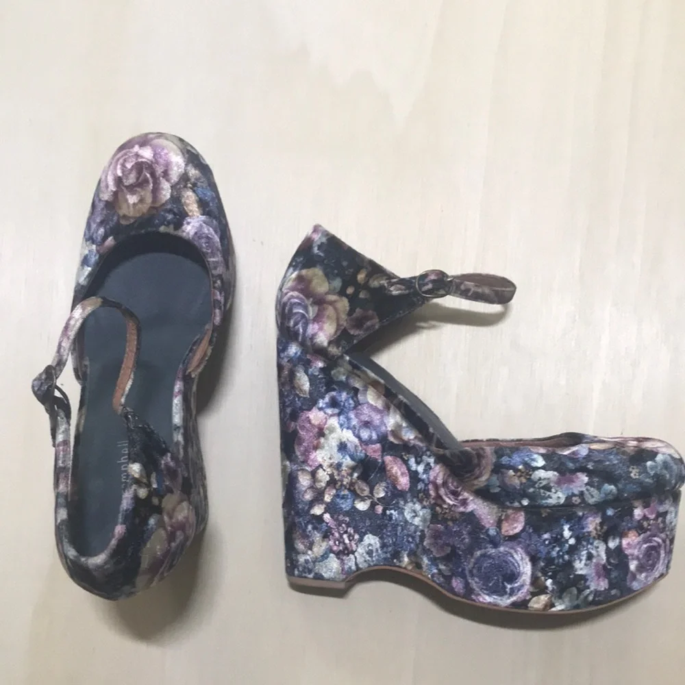 Jeffrey Campbell Bohemian Floral Velvet Mary Jane Platform Shoes Size 9M
